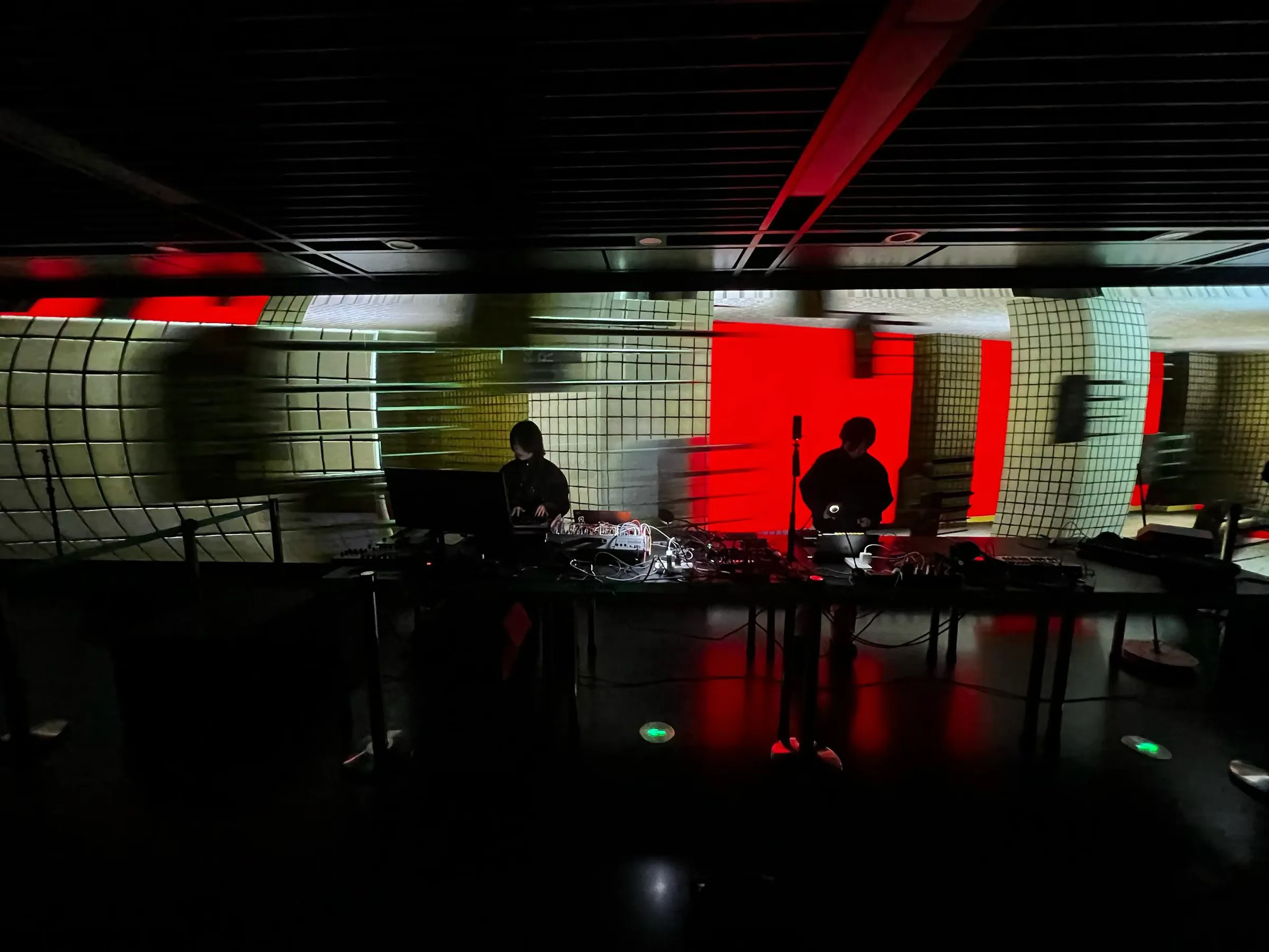 Wide view of the performance and architectural projection