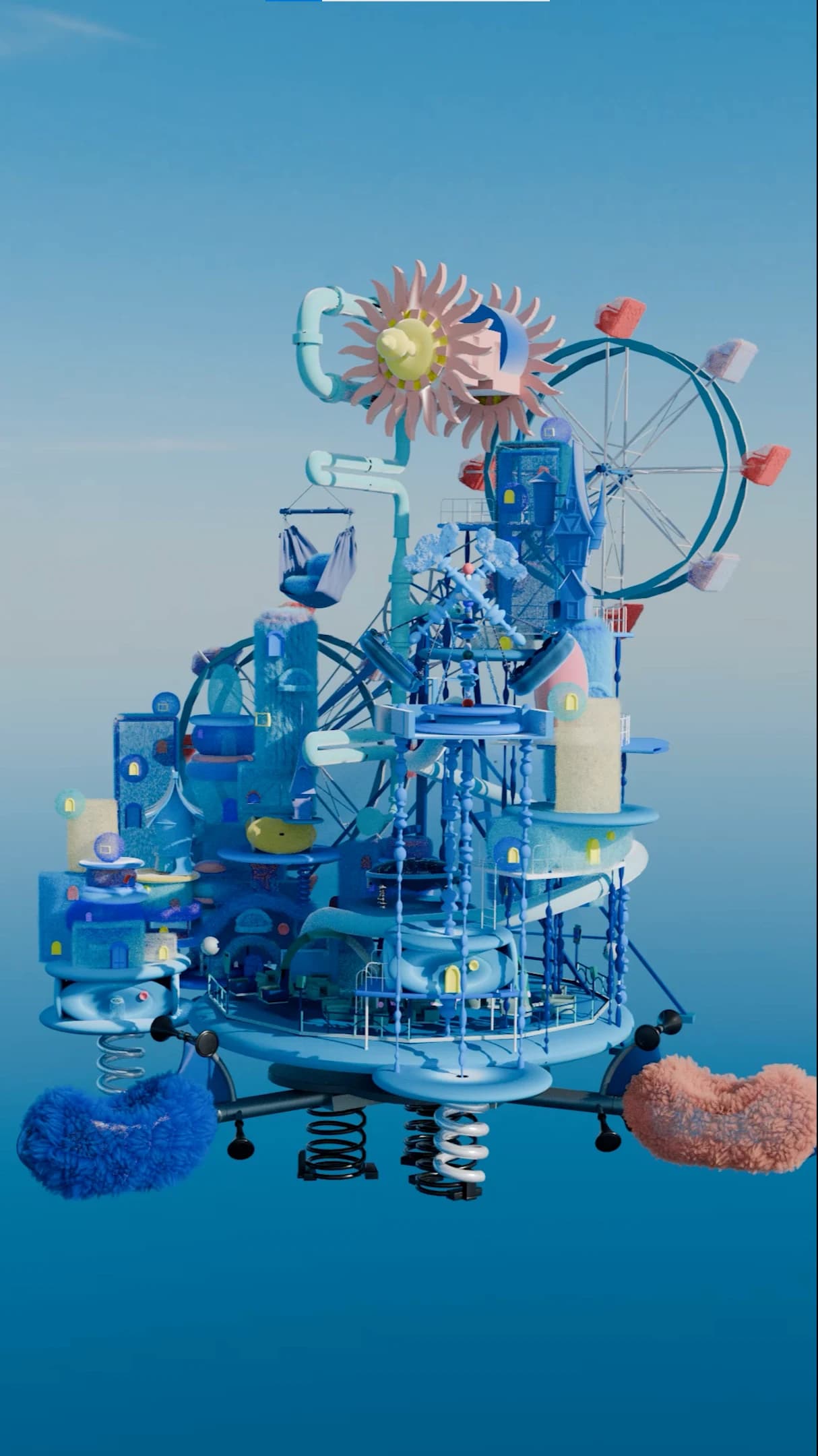 Detailed blue and pink model of the speculative Sleep Town
